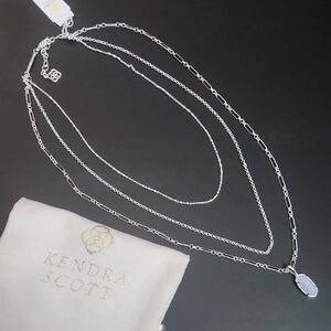 Kendra Scott Silver Triple Chain Necklace with Purple Pendant